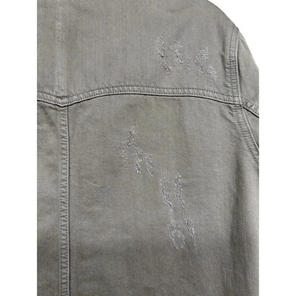 Free People Moonchild Denim Shirt Jacket Distressed Olive Women's Size Large - Picture 7 of 14